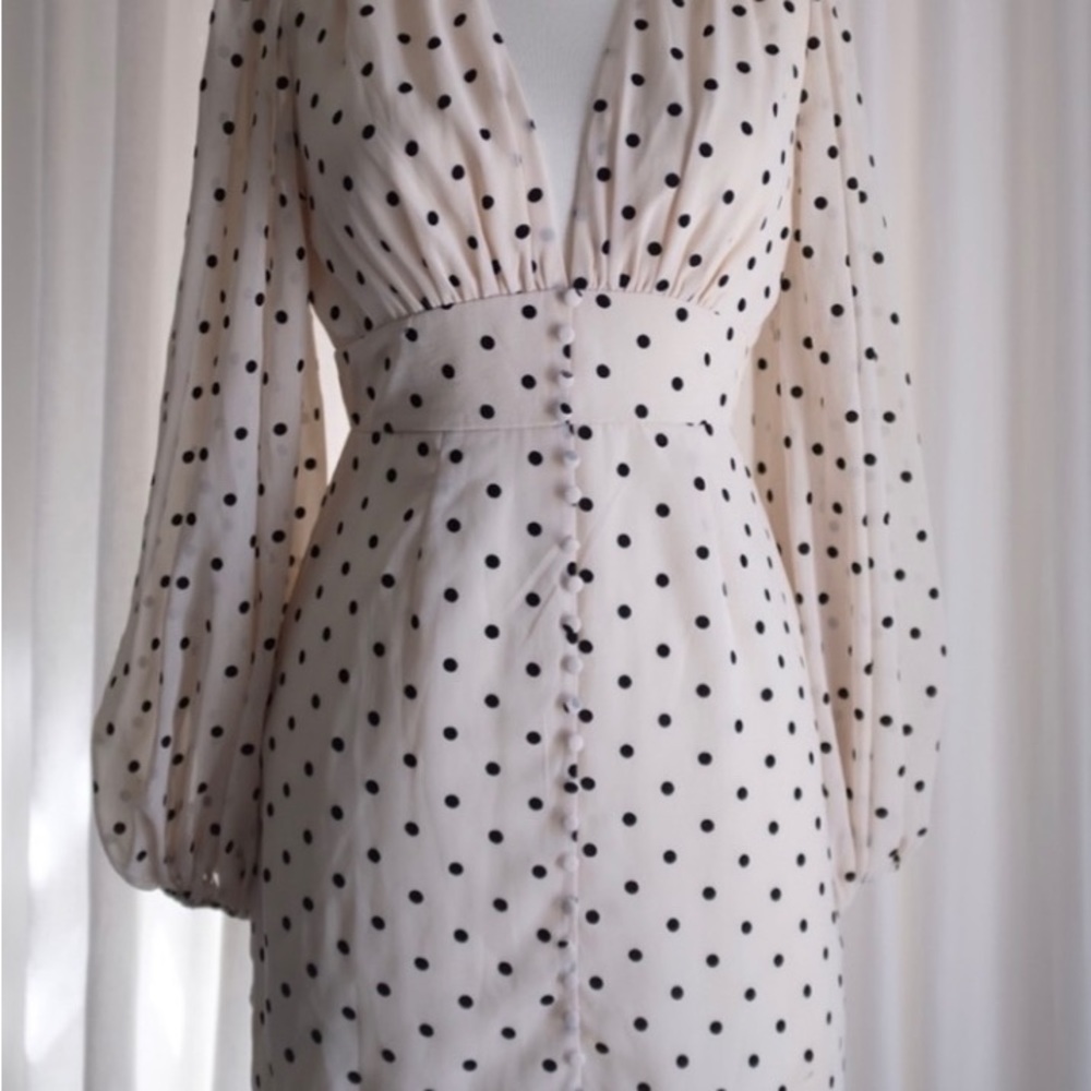 Urban outfitters, cream and white polkadot, short dress button, front size med